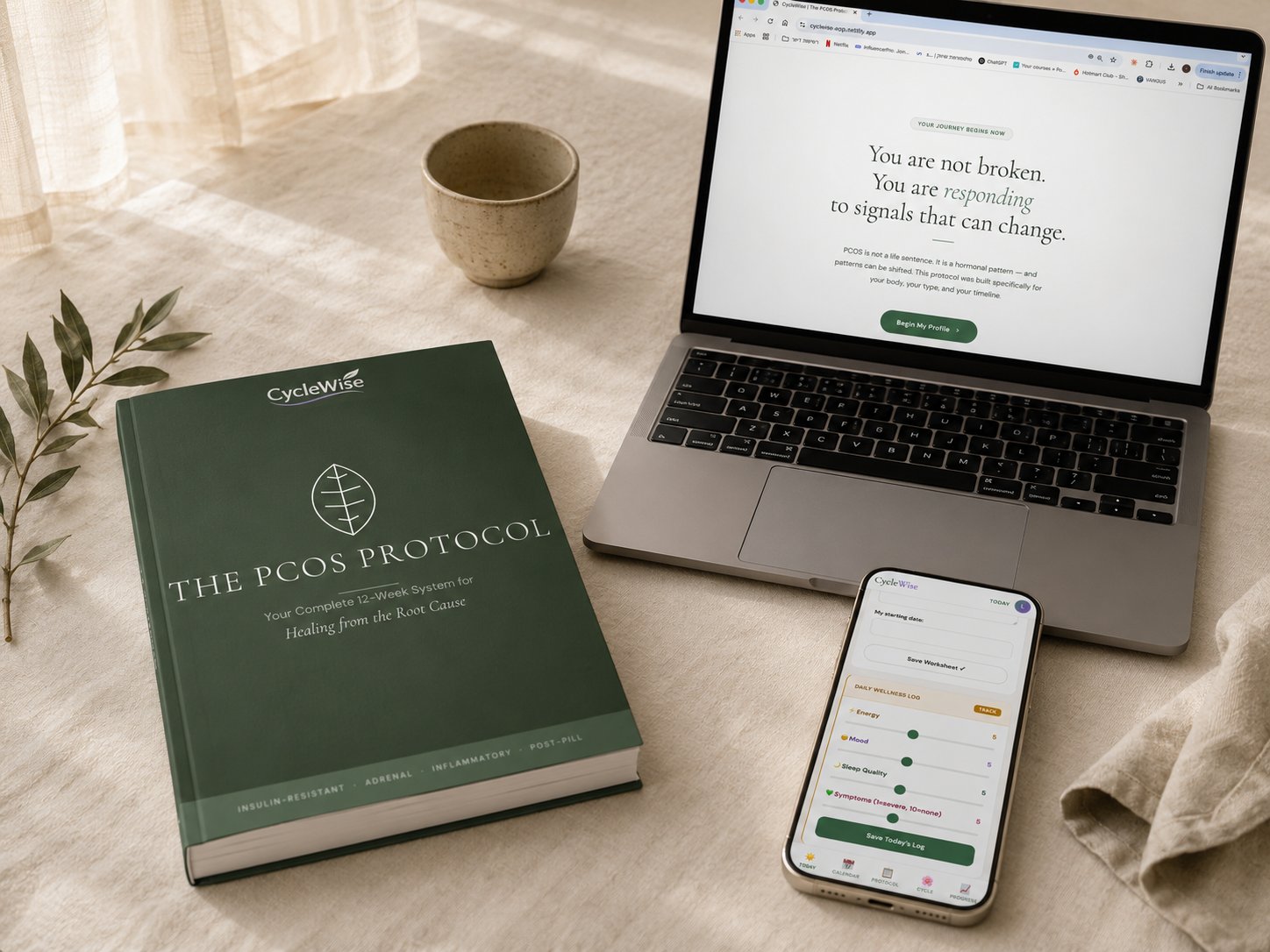The PCOS Protocol Complete System: app, printed workbook, and digital guide